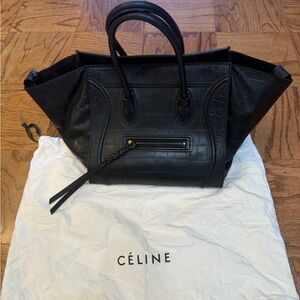 Celine Luggage Phantom Bag Black Crocodile Embossed